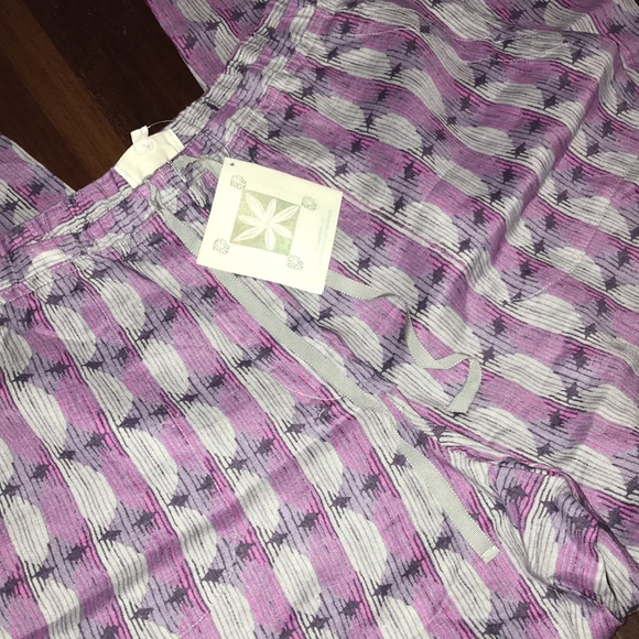 Sigrid Olsen 100% Cotton Linen Drawstring Purple Pants NWT - Picture 3 of 4